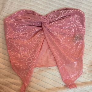 Pink Rose Pattern Bandeau Top with Bow Detail